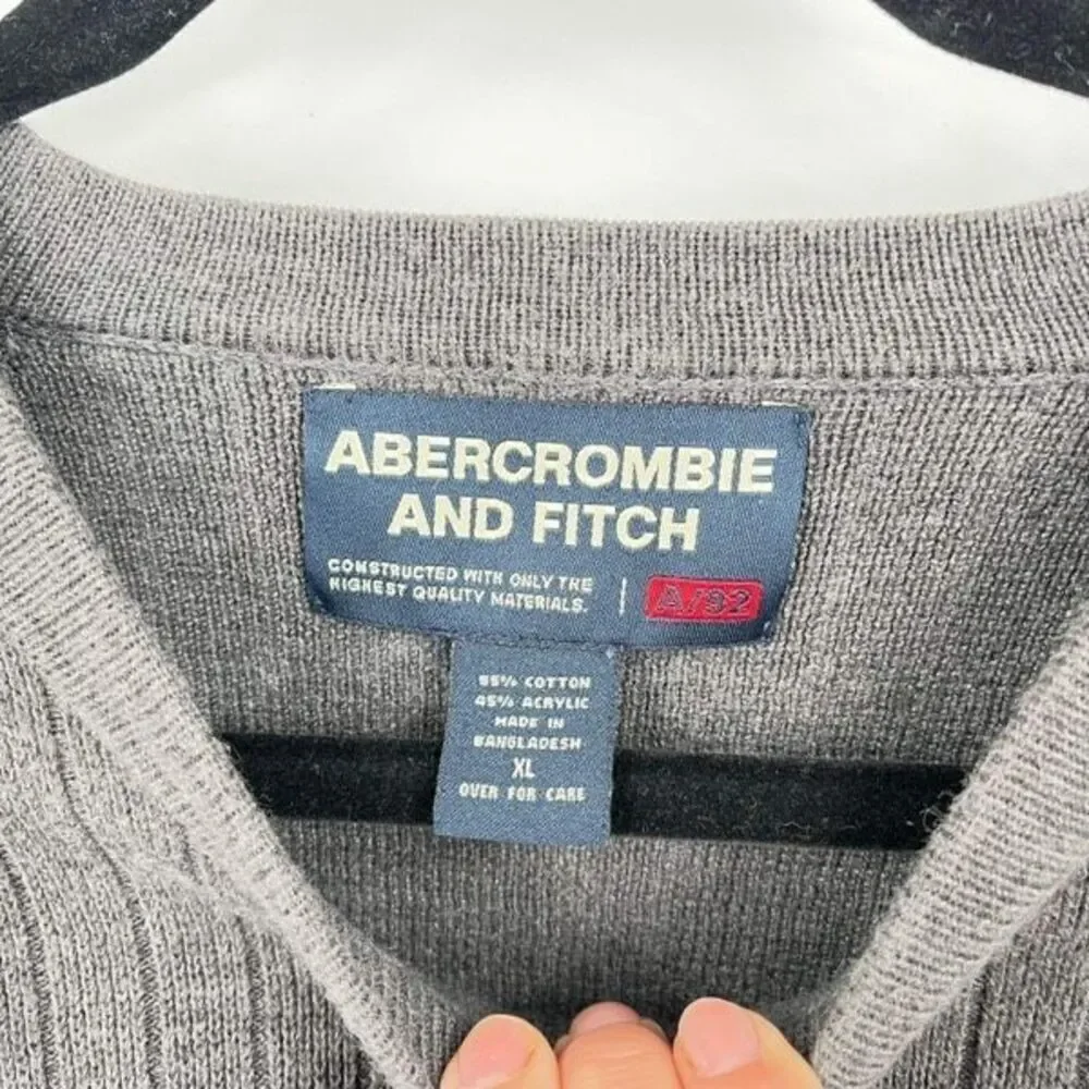Vintage 90s Abercrombie And Fitch Mens Knit A/92 Pullover Sweatee Ribbed Gray XL - Picture 4 of 7